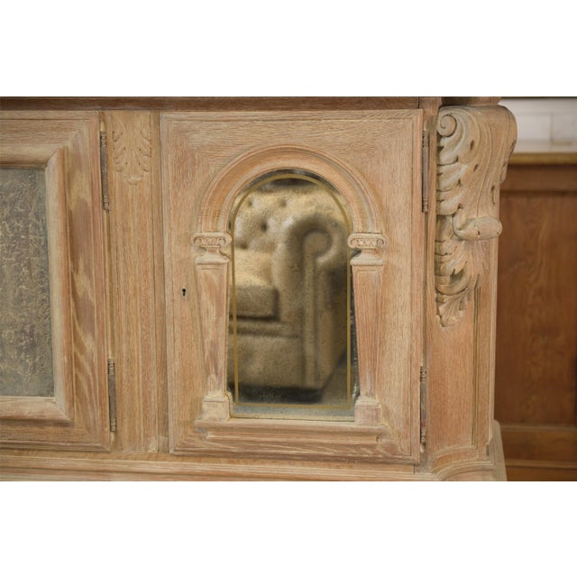 Large 4-Door Sideboard in Cerused Oak, Reverse-Painted Mirror and Leather, 1950s For Sale - Image 15 of 16