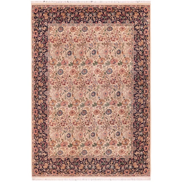 Shabby Chic Floral 1990's Pak-Persian Ivory/Blue Wool Rug - 9'1'' X 12'7'' For Sale - Image 9 of 9