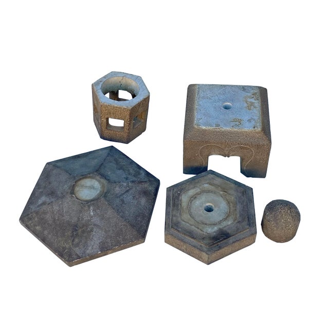 Chinese Gray Brown Hexagon Stone Lamp Garden Lantern For Sale - Image 4 of 5