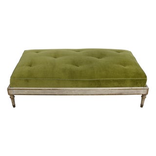 Oversized Tufted Velvet Ottoman With Gilt Details For Sale