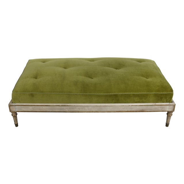 Oversized Tufted Velvet Ottoman With Gilt Details For Sale