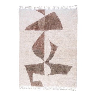 Sculptural Abstract Hand-Knotted Moroccan Wool Rug | 9'5" X 7'0" | One of a Kind For Sale