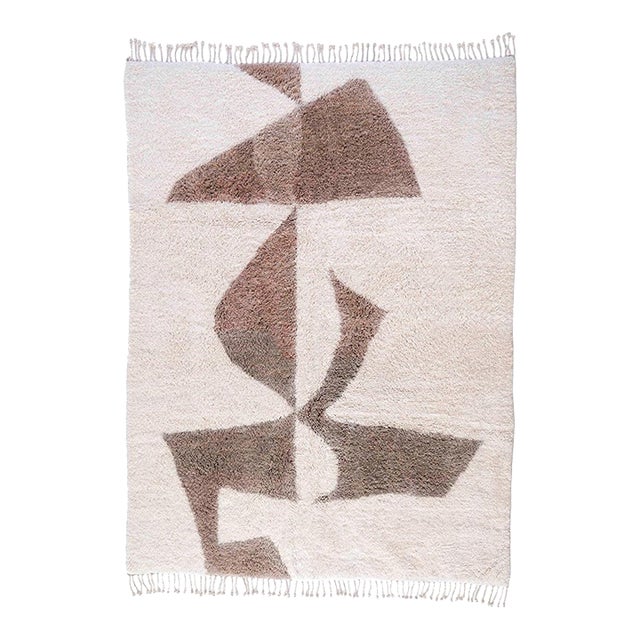 Sculptural Abstract Hand-Knotted Moroccan Wool Rug | 9'5" X 7'0" | One of a Kind For Sale