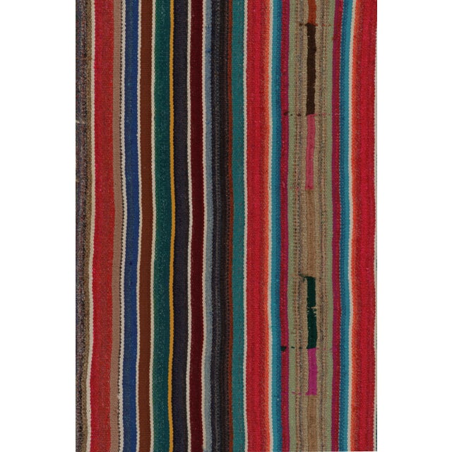 1950s 1950s Vintage Chaput Kilim Style in Multicolor Striped Pattern, Polychromatic Hues For Sale - Image 5 of 7