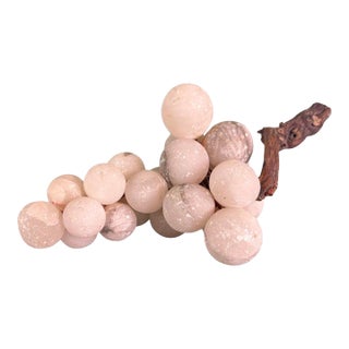 Italian Carved Alabaster Grapes on Natural Wood Vine, Mid-Century For Sale
