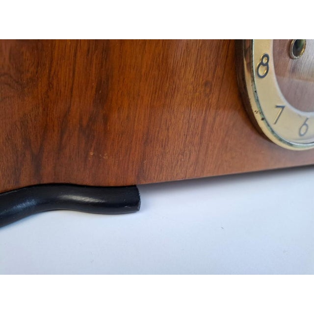 Art Deco Mantel Clock in Wood with Chiming Mechanical Movement, 1930 For Sale - Image 3 of 18