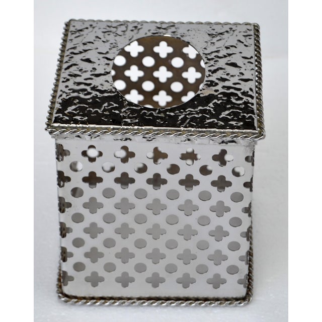 Metal 1980s Bohemian Handmade Embellished Cutout Steel Tissue Box Cover For Sale - Image 7 of 16