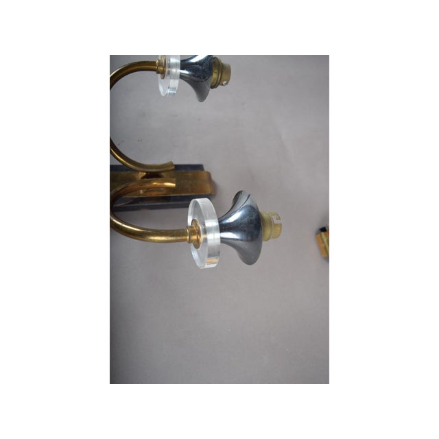 Vintage French Brass Double-Arm Wall Sconces, 1950s, Set of 2 For Sale - Image 6 of 12