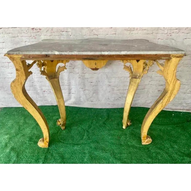 French Louis XV Style Giltwood Console Table With Marble Top For Sale - Image 13 of 18