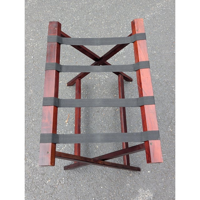 Vintage Folding Luggage Rack With Canvas Straps For Sale - Image 4 of 7
