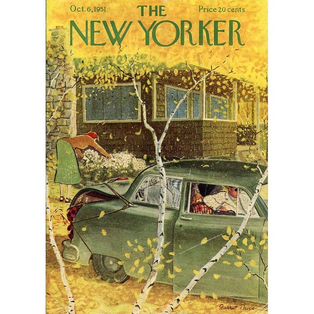 Original vintage New Yorker magazine cover dated October 6, 1951 featuring an End of the Summer theme. Cover illustration...