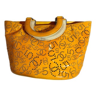 Chanel Patent CC Perforated Tote Bag , Vintage Orange Beach Bag For Sale
