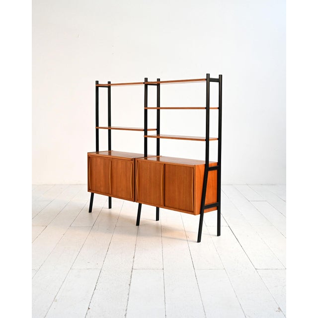 1960s Scandinavian Double Teak Bookcase with Black Uprights, 1960s For Sale - Image 5 of 17