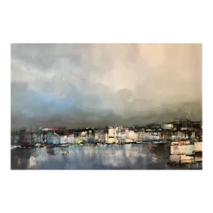 Pawel Kontny, Modernist Colorado Oil Painting Abstract Cityscape Harbor Scene Pawel Kontny, c.1950's