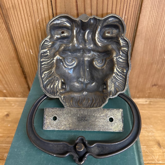 French 1970s Lion Door Knocker Brass Vintage For Sale - Image 3 of 6