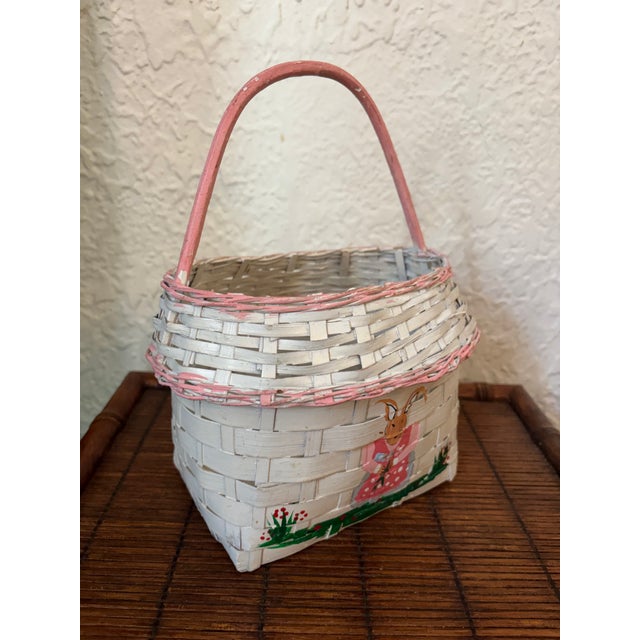 1980s 1980s Folk Art Hand-Painted Rabbit Basket For Sale - Image 5 of 7