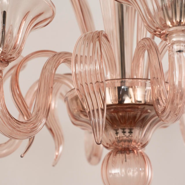 Handmade Cipria Pink Murano Glass Six-Light Chandelier, Italy, 1980s For Sale - Image 10 of 12