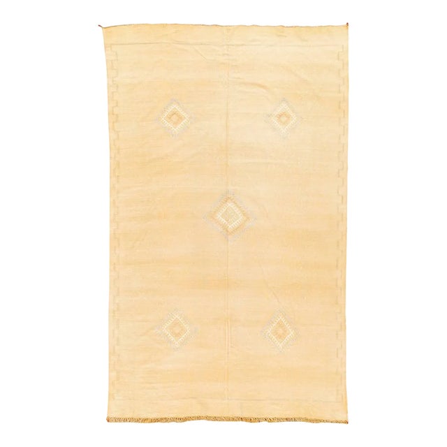 Moroccan Kilim with Silk Highlights, Soft Light Gold Color, Soft Texture 5'7"x8' For Sale