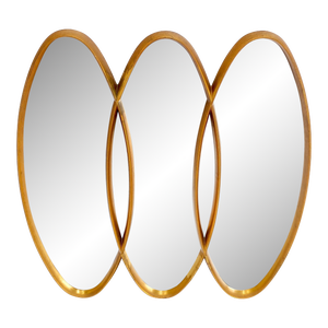 Mid-Century Modern Tripple Overlapping Carved Wood Ovals Gold Gilt Wall Mirror