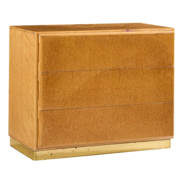 Milo Baughman for Thayer Coggin Mid Century Birdseye Maple and Brass Chest of Drawers Dresser For Sale