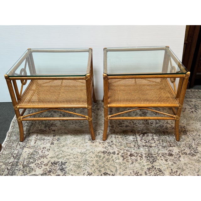 Tan McGuire Furniture Rattan Target Design Side Tables, Pair For Sale - Image 8 of 12