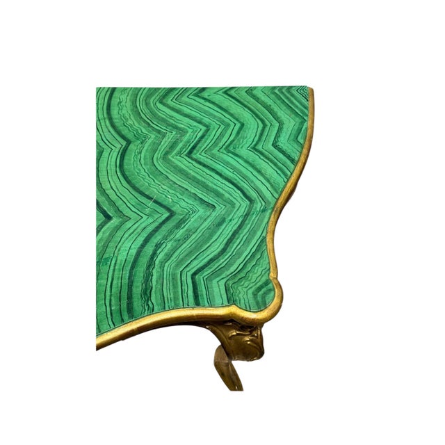 1970s French Louis XV Style Carved Giltwood & Faux Malachite Italian Console Table For Sale - Image 5 of 8