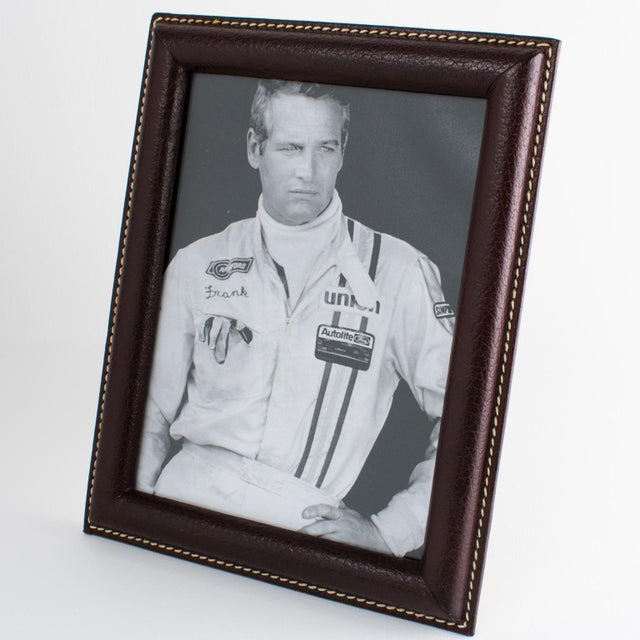 This luxury modernist leather picture frame was crafted in France circa 1950. The piece boasts fine-grain leather in a...