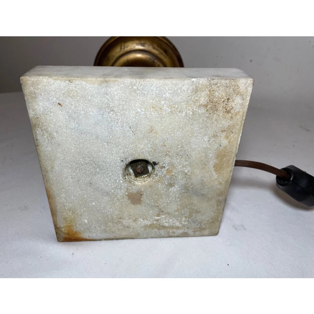 Rare Antique 1800 Gilded Brass Marble Electrified American Astral Table Oil Lamp For Sale - Image 10 of 11