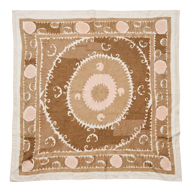 Decorative Vintage Neutral Tan Suzani From Uzbekistan For Sale