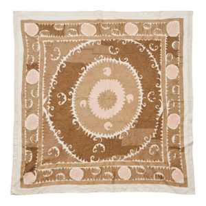 Decorative Vintage Neutral Tan Suzani From Uzbekistan