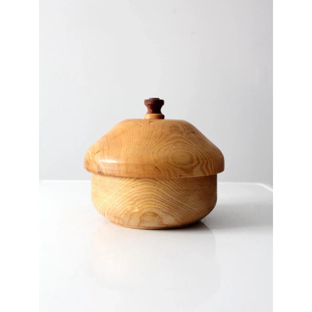 Vintage Handmade Wood Bowl With Lid For Sale - Image 4 of 11