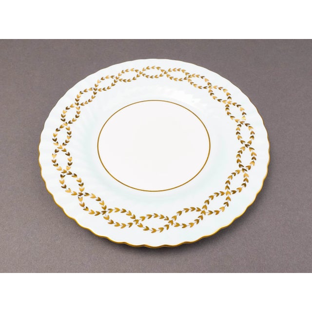 Minton Late 20th Century Minton England Tiffany S600 Gold Laurel Leaf Light Blue Luncheon Plates- Set of 6 For Sale - Image 4 of 7