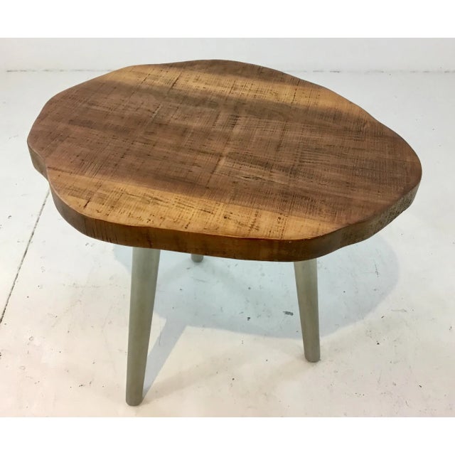 Stylish Caracole organic modern wood and metal side table prototype, silver finished legs