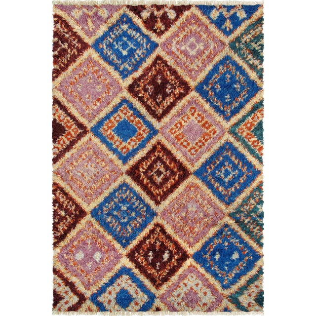 Pink & Blue Moroccan Wool Area Rug - 5' 5" x 8' 5" For Sale