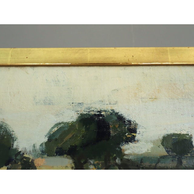 Textile 1946 Mid-Century Modern 'Grove in Repose' Mini Abstract Landscape Oil Painting by Swedish Artist Ivar Morsing (1919-2009), Framed For Sale - Image 7 of 12