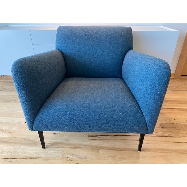 Room and Board Matteo lounge chair in Declan fabric in ocean. Chair has a roomy seat with supportive cushioning and a mid-...