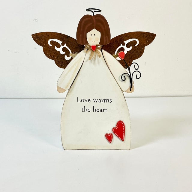 1990s Vintage Boho Chic Arts & Crafts Valentine Angel - Love Warms Heart. For Sale - Image 9 of 9