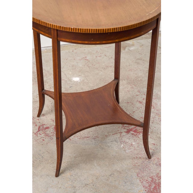 Early 20th Century Edwardian Checkered Edge Inlay Lamp Table For Sale - Image 9 of 10