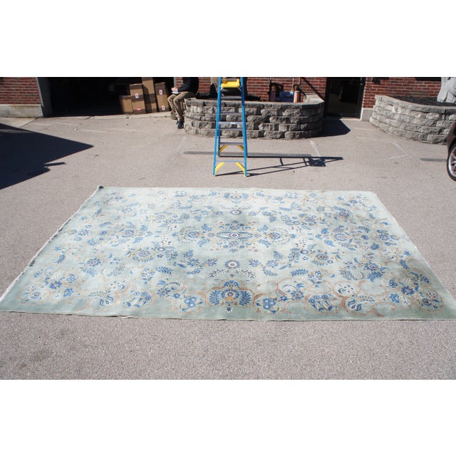 1980s Vintage Kashan Floral Blue & Gold Wool Area Rug - 9' X 13' For Sale - Image 10 of 13