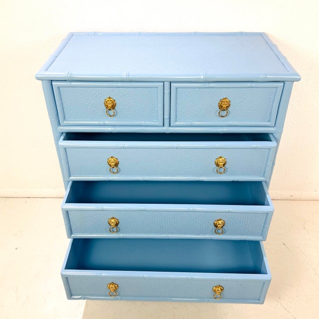 Vintage Faux Bamboo & Woven Wicker Lacquered Chest of Drawers For Sale - Image 11 of 15