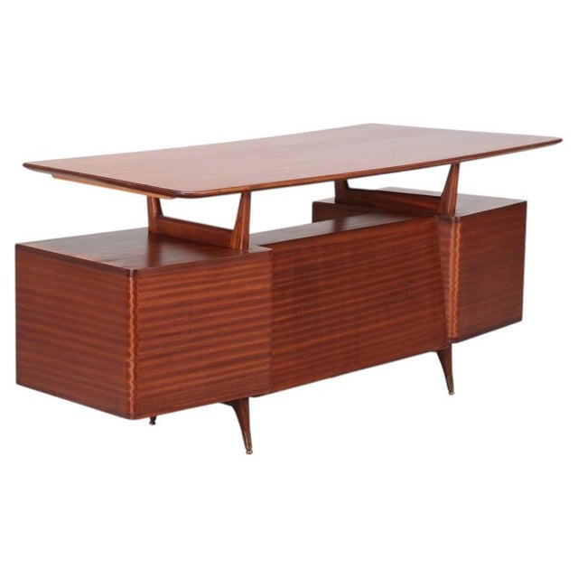 Mid-Century Italian Wood and Brass Desk from La Permanente Mobili Cantù, Italy, 1950 For Sale - Image 12 of 12