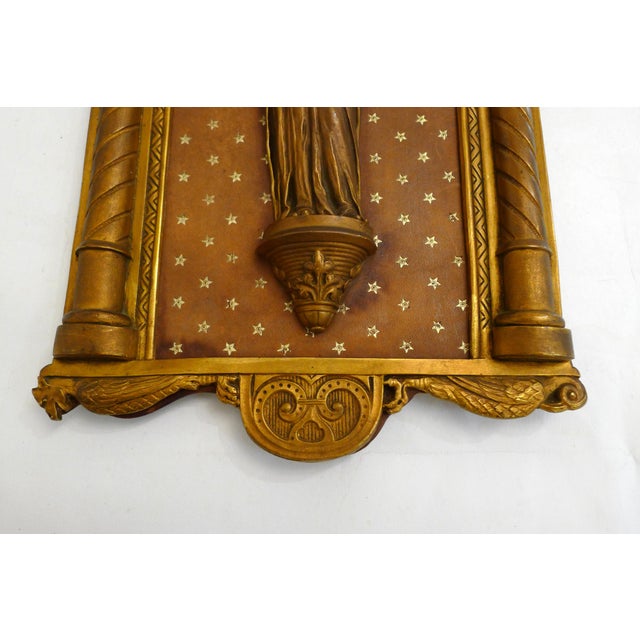1960s Religious Wall Icon of the Virgin Mary on Starry Background in Copper-Gold Metal, 1950s For Sale - Image 5 of 14