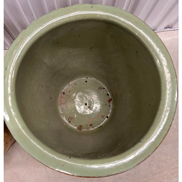 Mid 20th Century Exceptional Pair Monumental Chinese Dragon Jardinieres Celadon Glaze Chinoiserie Egg Art Pottery Urns With Stand and Glass Top, a Pair For Sale - Image 5 of 12