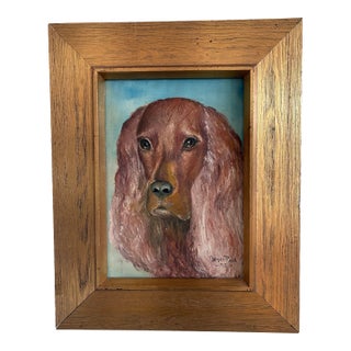 Vintage Original Dog Portrait Oil Painting, Signed Animal Art For Sale