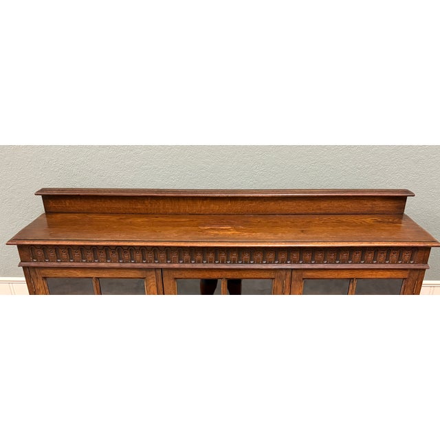 Antique English Jacobean Bookcase Bookshelf Cabinet Triple Glass Door Oak C1930s For Sale - Image 12 of 18