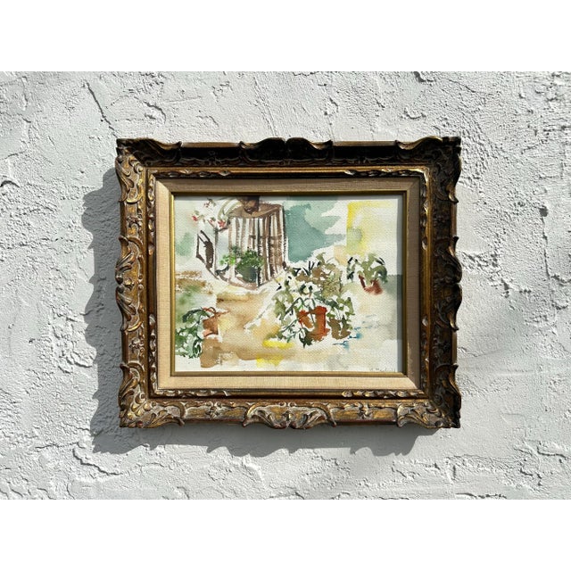 Late 20th Century Vintage Boho Still Life Watercolor on Canvas For Sale - Image 5 of 6
