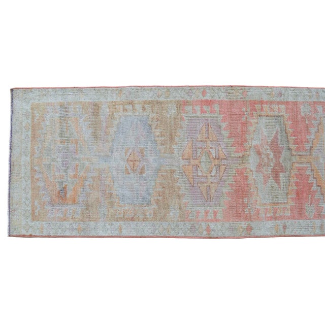 Hand-Made Turkish Runner Rug . Soft Colors Tribal Herki Runner Rug Hallway Decor - 2′4″ × 13′ For Sale - Image 9 of 12