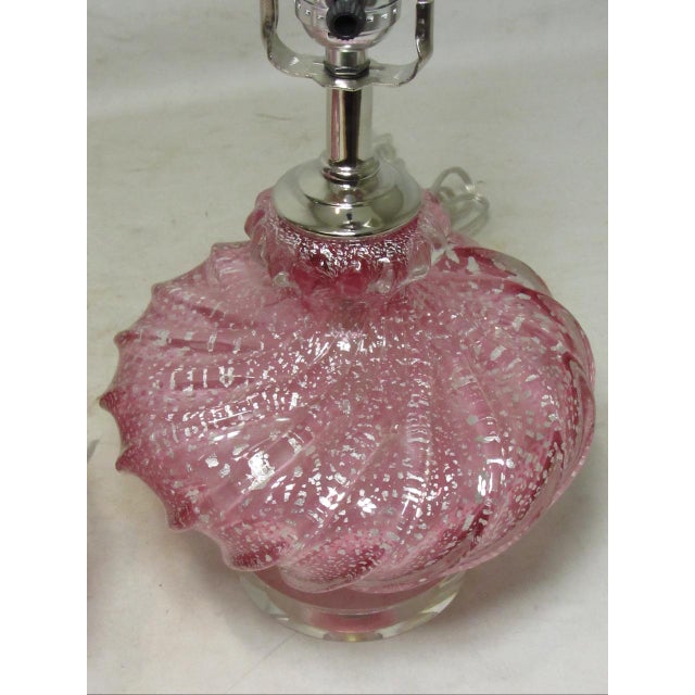 1950s Rose Murano Art Glass Lamps - a Pair For Sale - Image 10 of 13