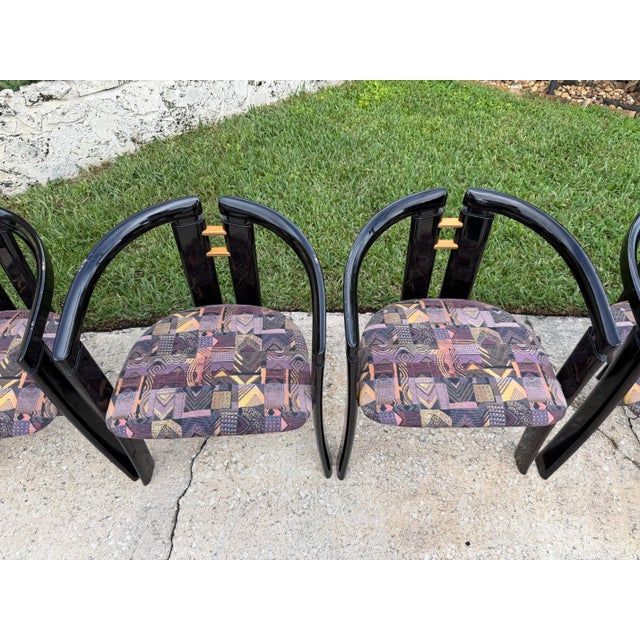 1980s Postmodern Italian Black Lacquer "Alvise" Dining Chairs by Pni - Set of 6 For Sale - Image 11 of 12