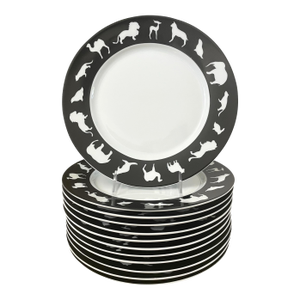Set of 12 Vintage Block Black & White Wildlife Dinner Plates, Spal Portugal